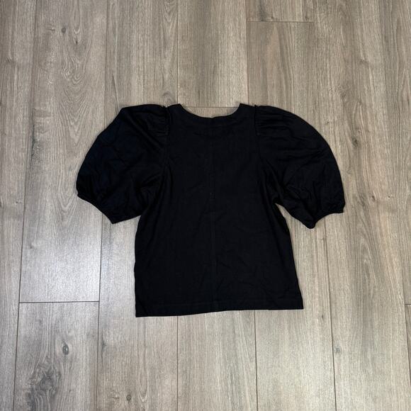 Madewell Puff-Sleeve Tee XS Black Crew Neck Cotton Relaxed Pullover Ruffle Trim - Picture 6 of 8